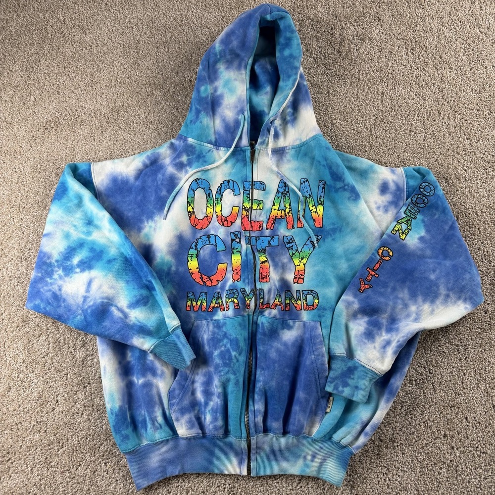 Ocean City Maryland Hoodie Mens 2XL Tie Dye Fleece Basix Full Zip Sweatshirt